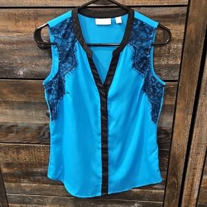 New York & Company Blue Lace Sleeveless Blouse